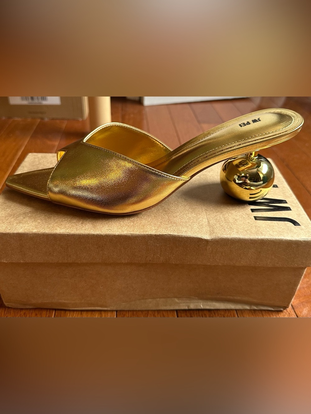 JW PEI Metallic Gold Sculpted Heel Mules - Picture 7 of 8
